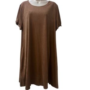 Paper Plane Women’s Brown Short Sleeve Swing Dress with Pockets, Size 2X